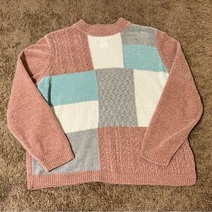 Alfred Dunner Pink and blue knit sweater vintage look